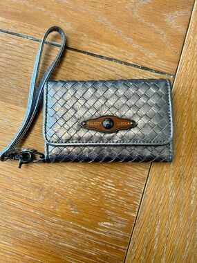 Elliot Lucca Metallic Woven Leather Small Wristlet Wallet